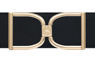 Icon Equestrian Belt - Black Leather with Black and Buff Stripe - RM