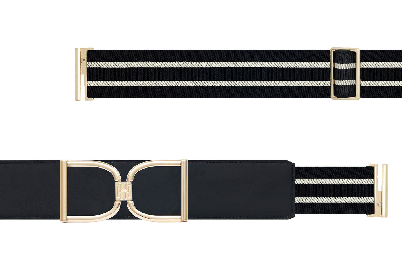 Icon Equestrian Belt - Black Leather with Black and Buff Stripe - RM