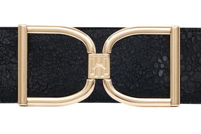 Icon Equestrian Belt - Black Spotted Patent with Black Metallic Stripe - RM