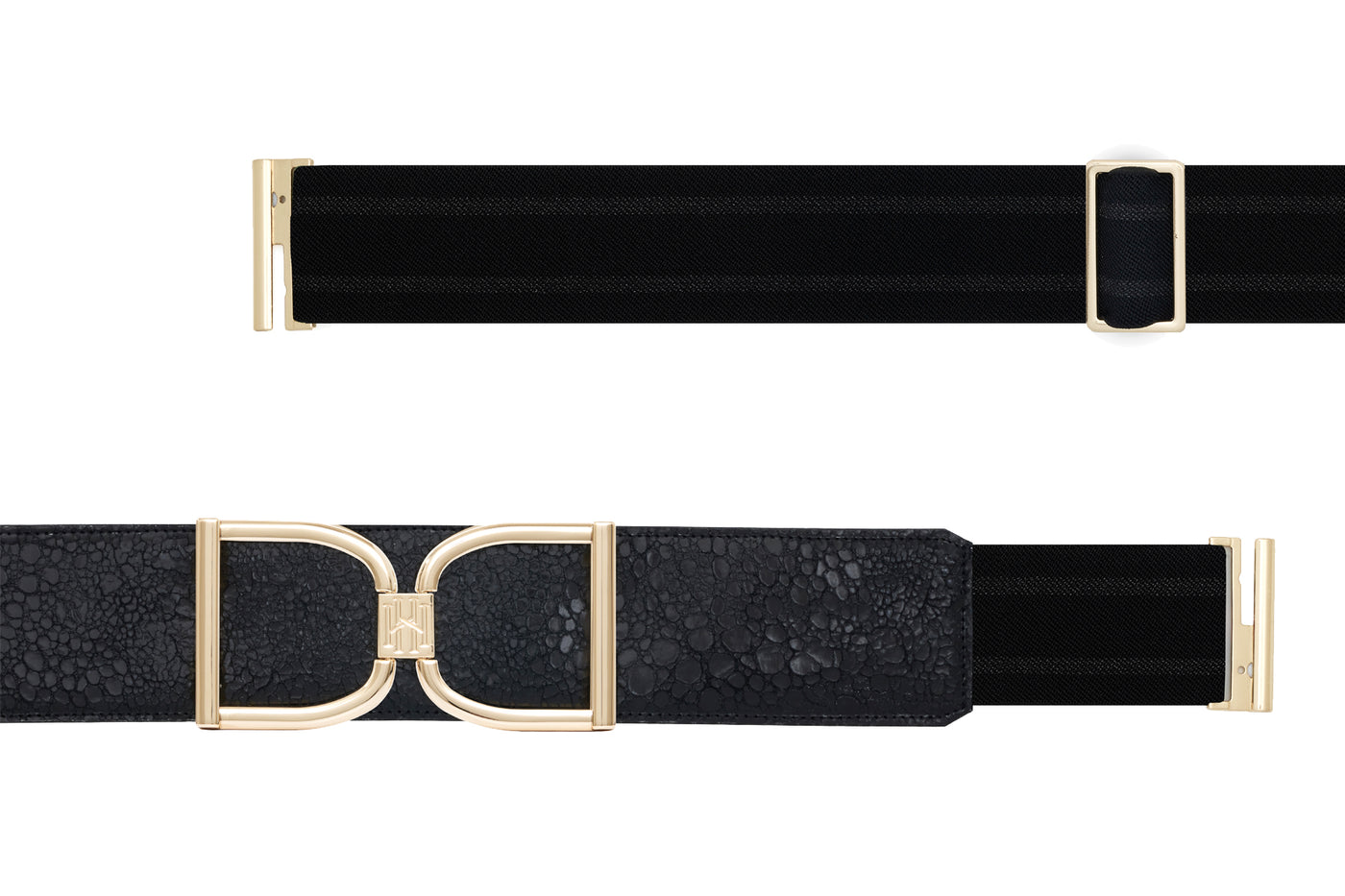 Icon Equestrian Belt - Black Spotted Patent with Black Metallic Stripe - RM