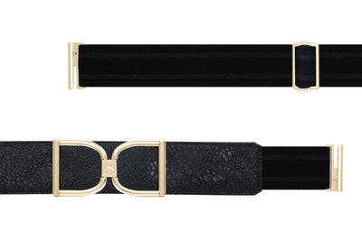 Icon Equestrian Belt - Black Spotted Patent with Black Metallic Stripe - RM