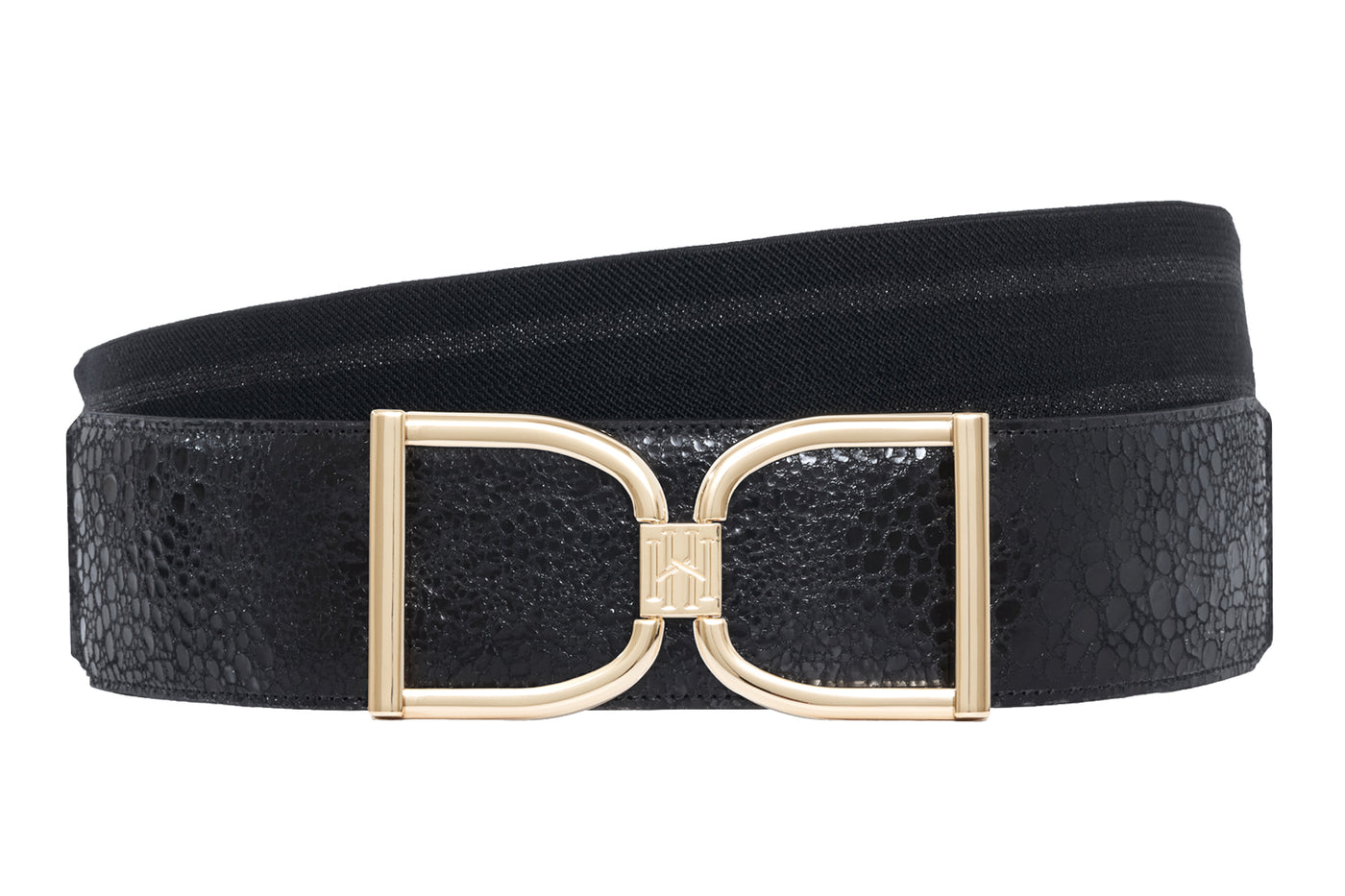 Icon Equestrian Belt - Black Spotted Patent with Black Metallic Stripe - RM