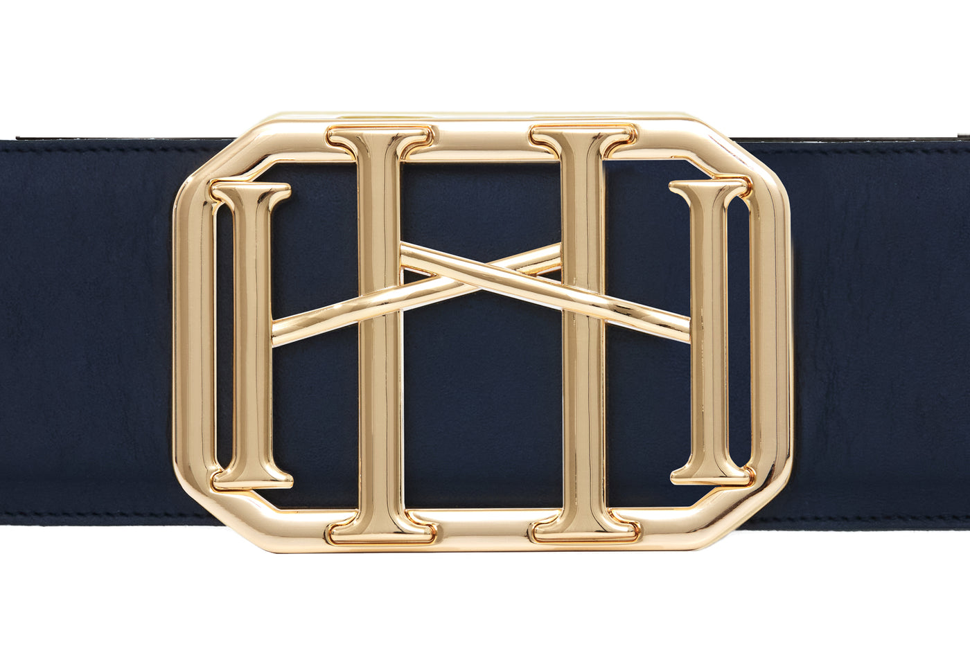 Icon Equestrian Belt - Navy Leather with Hunter Green, Navy and Magenta Stripe - RM