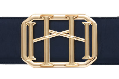 Icon Equestrian Belt - Navy Leather with Hunter Green, Navy and Magenta Stripe - RM