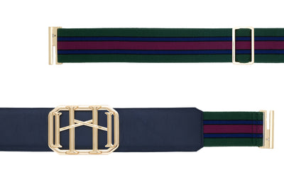 Icon Equestrian Belt - Navy Leather with Hunter Green, Navy and Magenta Stripe - RM