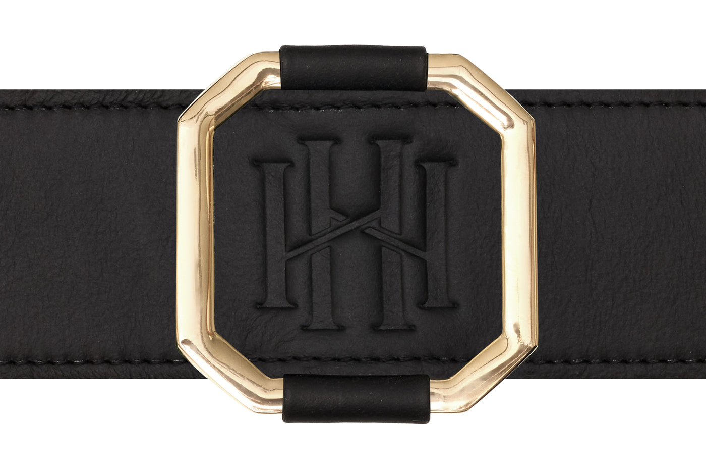 Eclipse Equestrian Belt- 14k Gold-Plated Frame - Black Leather with Black Band- RM