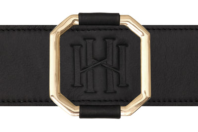 Eclipse Equestrian Belt- 14k Gold-Plated Frame - Black Leather with Black Band- RM