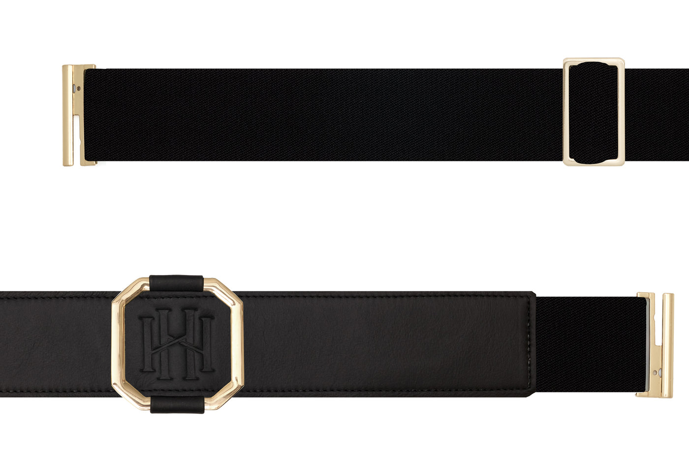 Eclipse Equestrian Belt- 14k Gold-Plated Frame - Black Leather with Black Band- RM