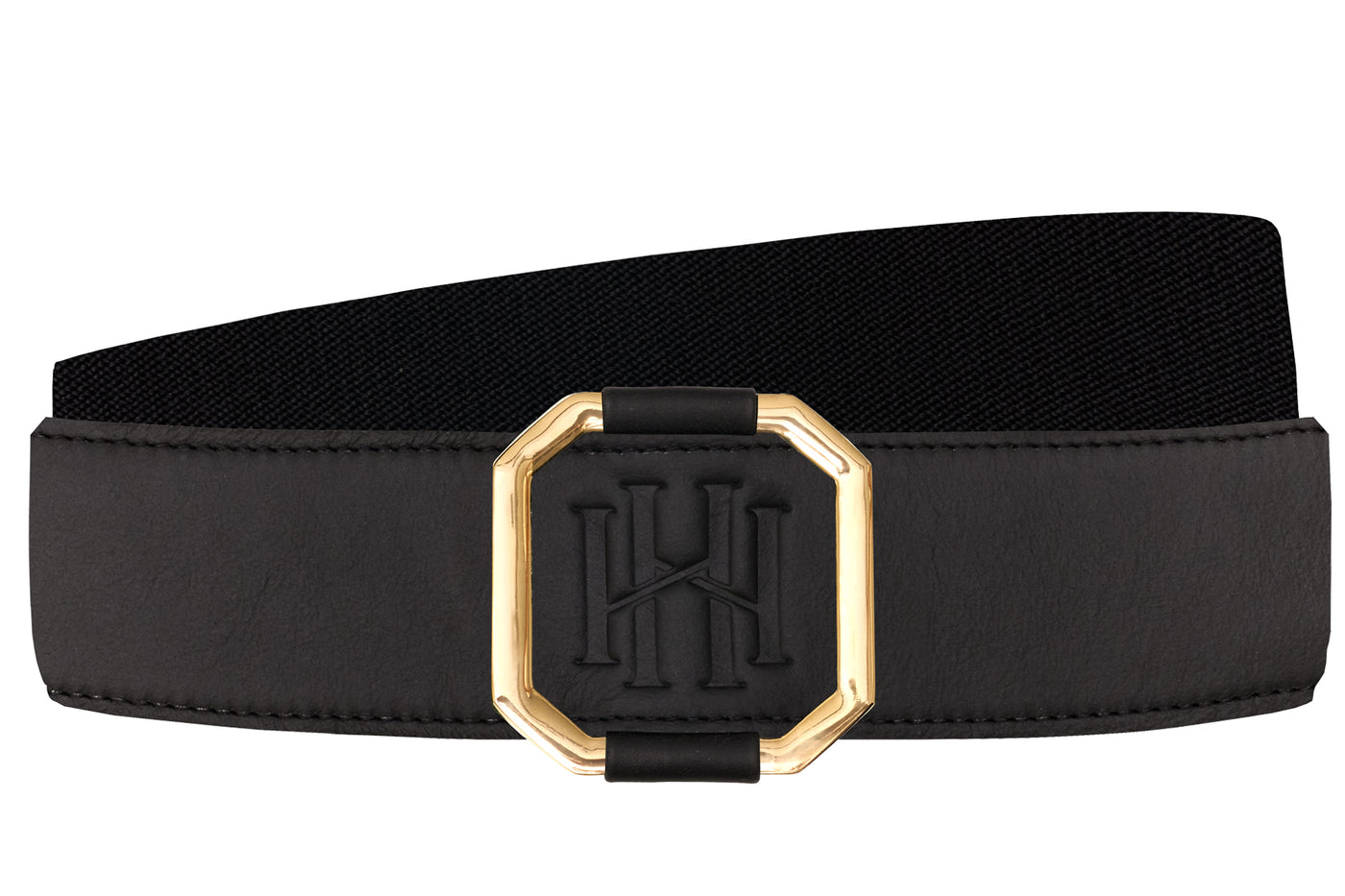 Eclipse Equestrian Belt- 14k Gold-Plated Frame - Black Leather with Black Band- RM