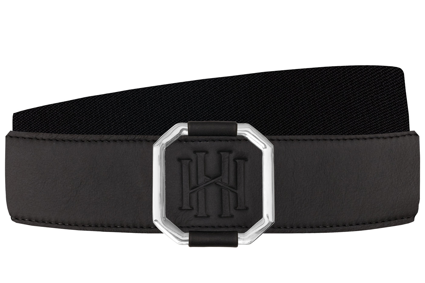 Eclipse Equestrian Belt- Rhodium Frame - Black Leather with Black Band- RM