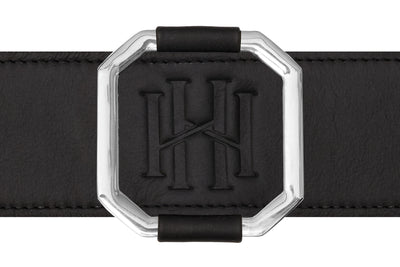 Eclipse Equestrian Belt- Rhodium Frame - Black Leather with Black Band- RM