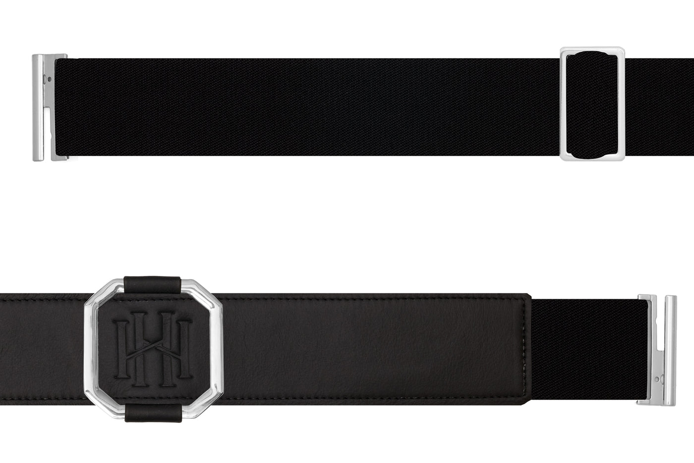 Eclipse Equestrian Belt- Rhodium Frame - Black Leather with Black Band- RM