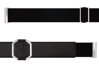 Eclipse Equestrian Belt- Rhodium Frame - Black Leather with Black Band- RM
