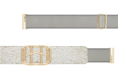 Icon Equestrian Belt - Snow Leopard Printed Cork with Cloud Grey and Seal Grey Border - RM