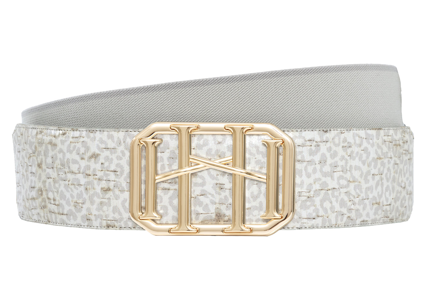 Icon Equestrian Belt - Snow Leopard Printed Cork with Cloud Grey and Seal Grey Border - RM