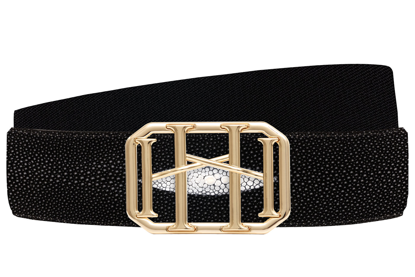 Icon Equestrian Belt - Black Stingray with Black Metallic Stripe - RM