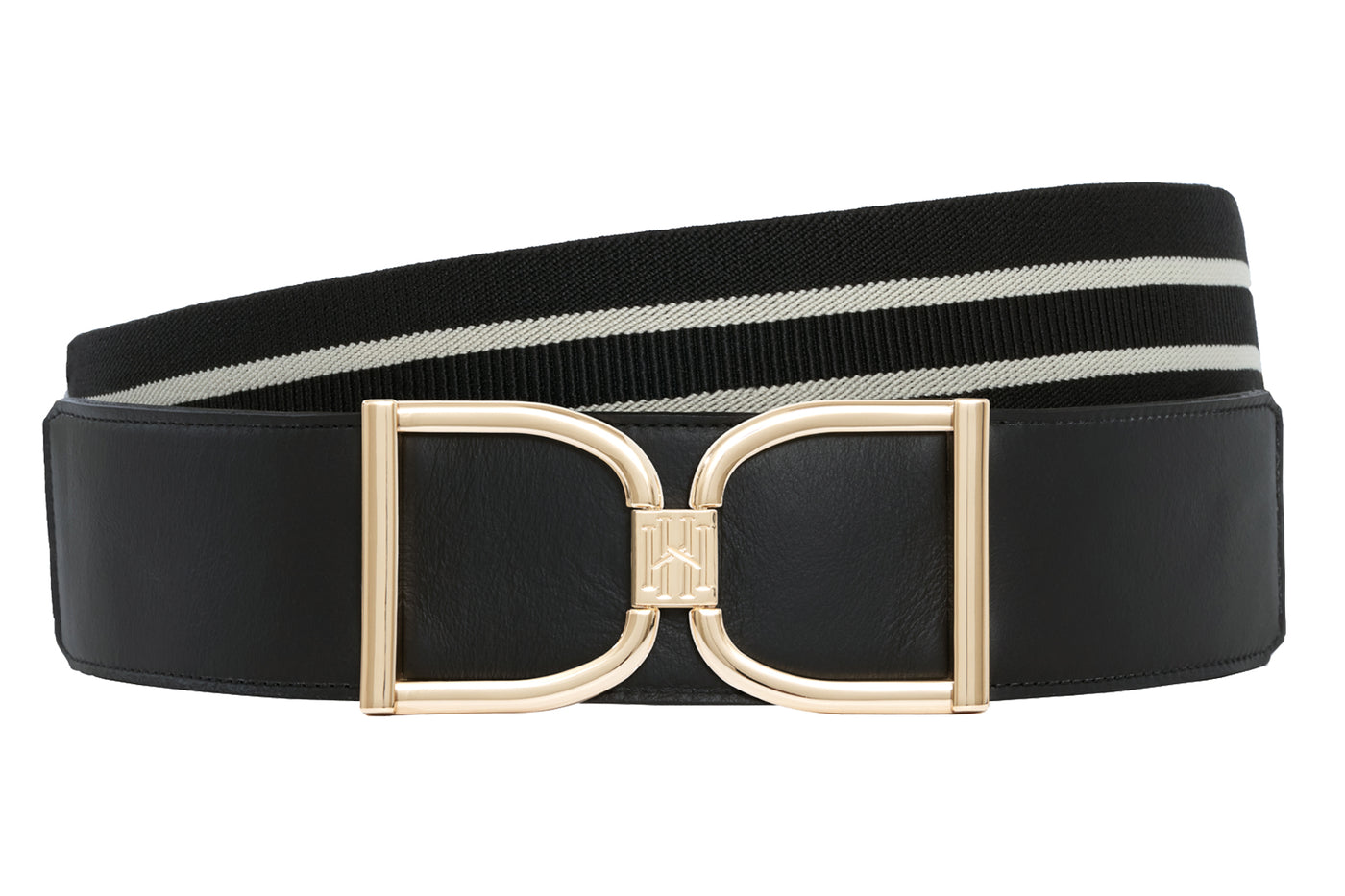 Icon Equestrian Belt - Black Leather with Black and Buff Stripe - RM